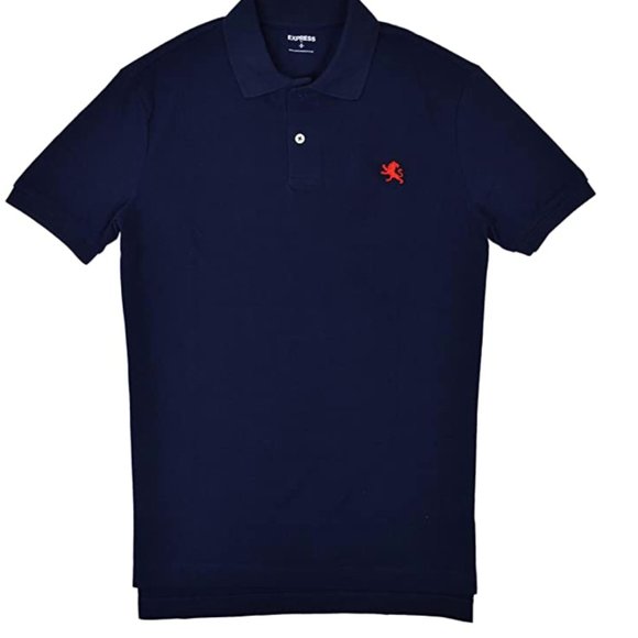 Express Other - Express Mens Short Sleeve Lion Embroidered Pique